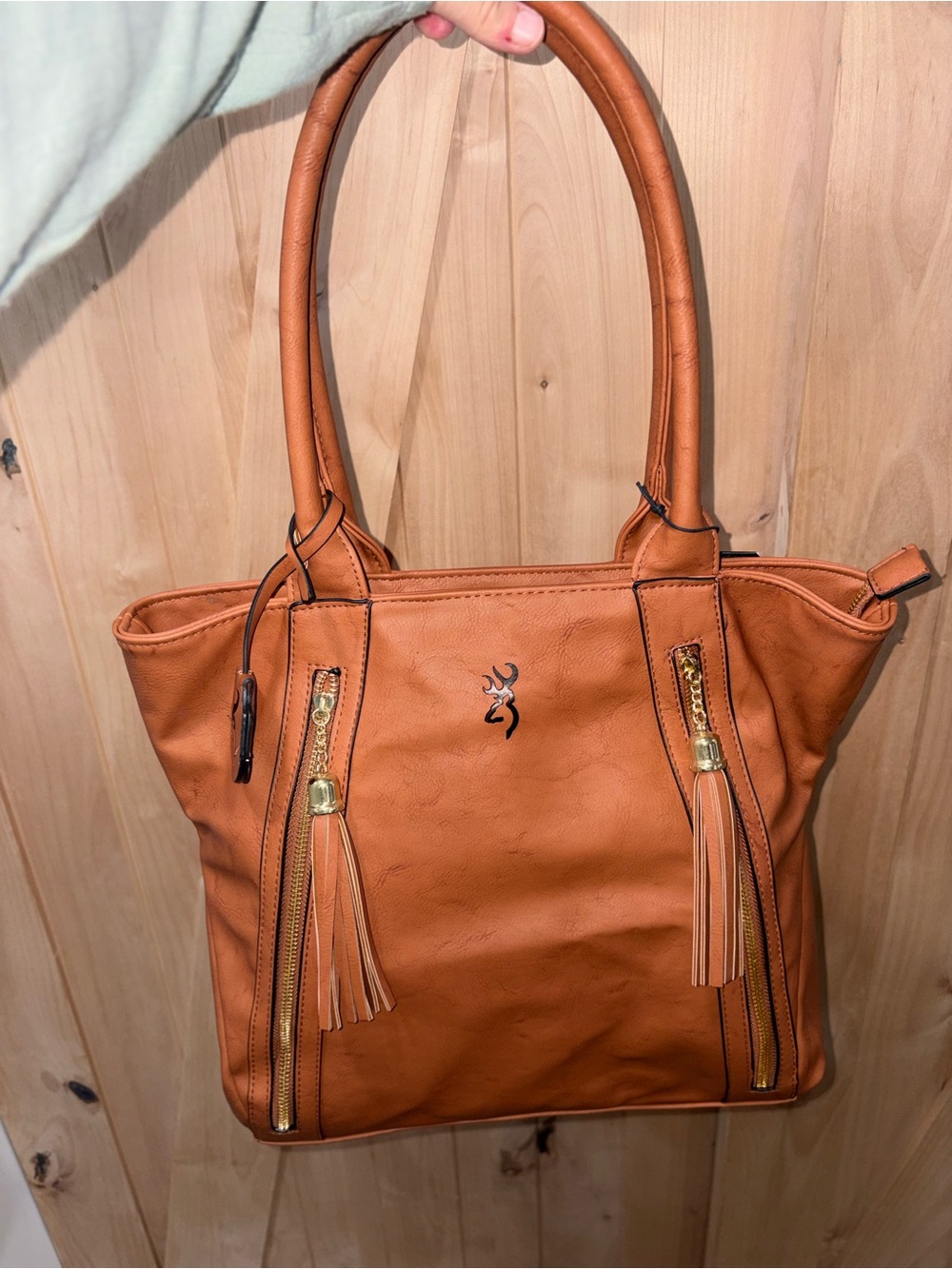 Browning Women's Brown Faux Leather Shoulder Bag with Tassels- conceal carry bag